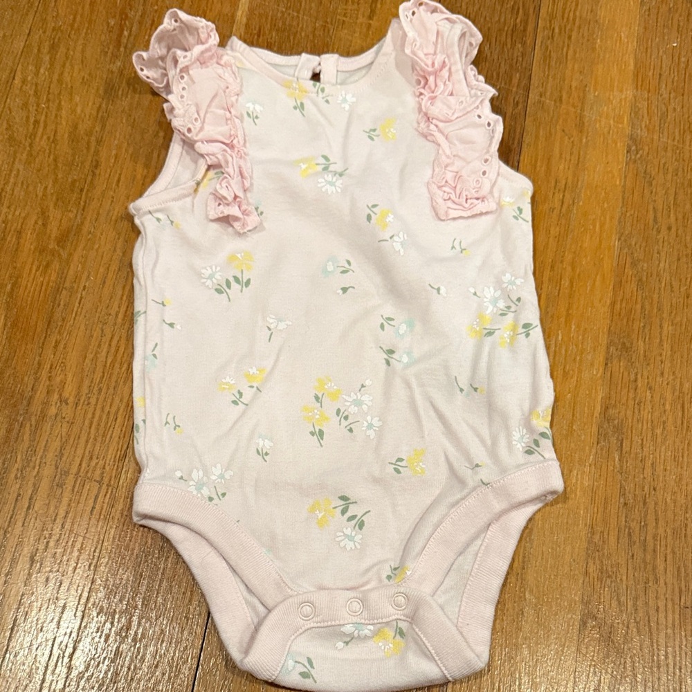 GAP Pink Floral Ruffle Bodysuit